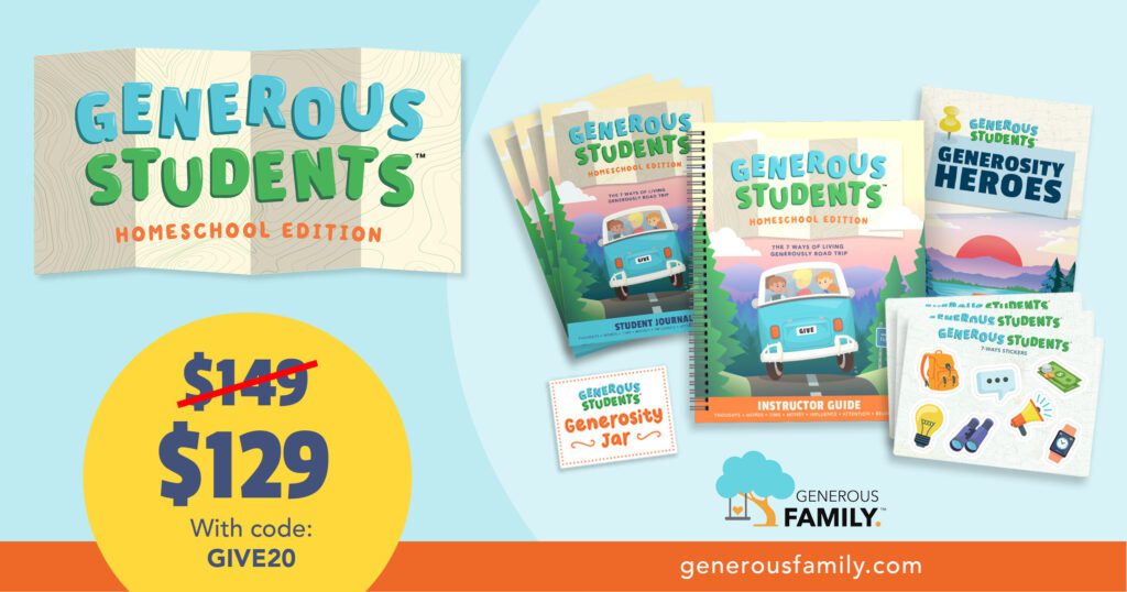 The graphic of the Generous Family Homeschool Kit shows what is included with your purchase. 